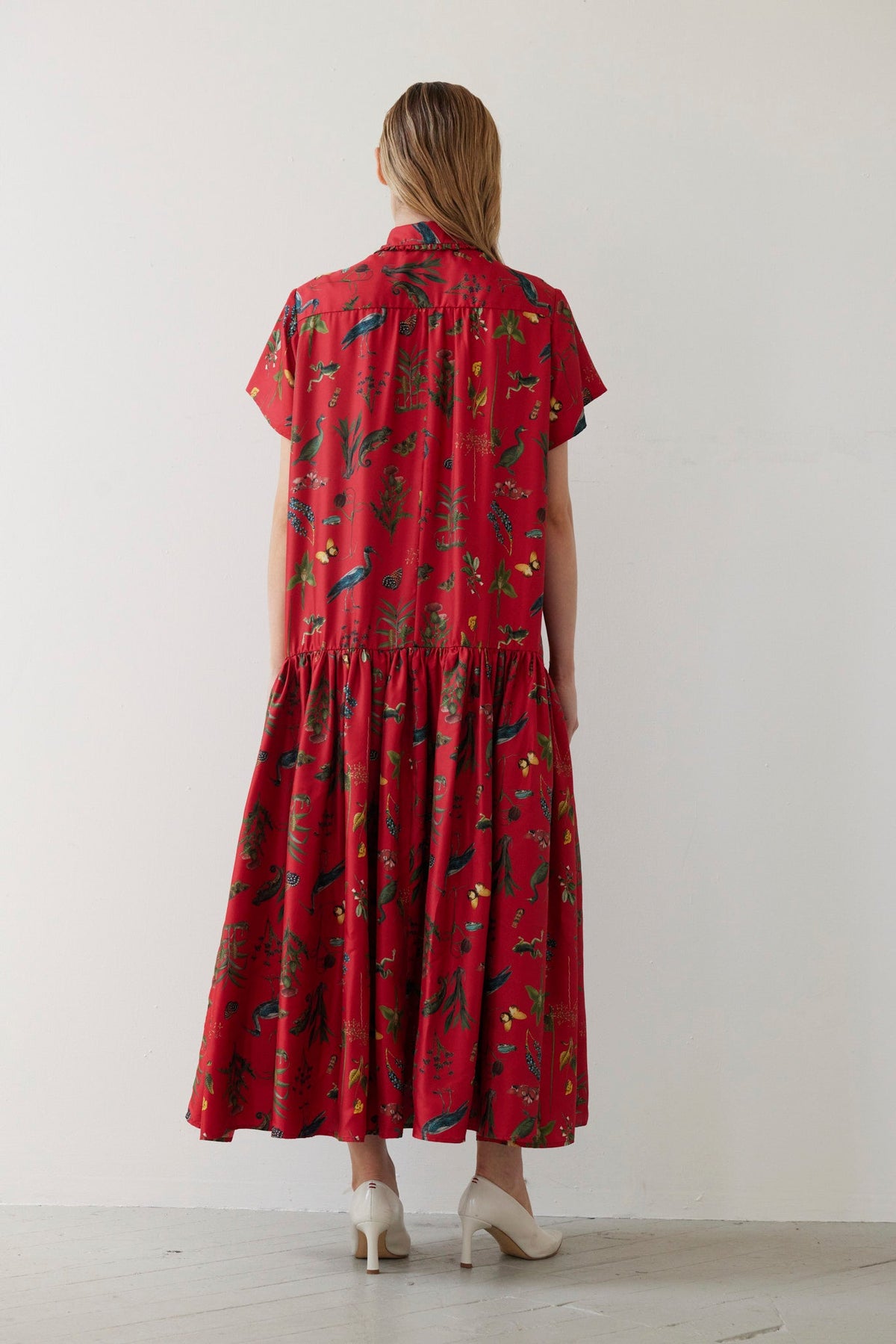 SAMPLE FW26 - Jacqueline Dress in Audubon Silk Twill - Vermillion Red Samples CHRISTINE ALCALAY - 6