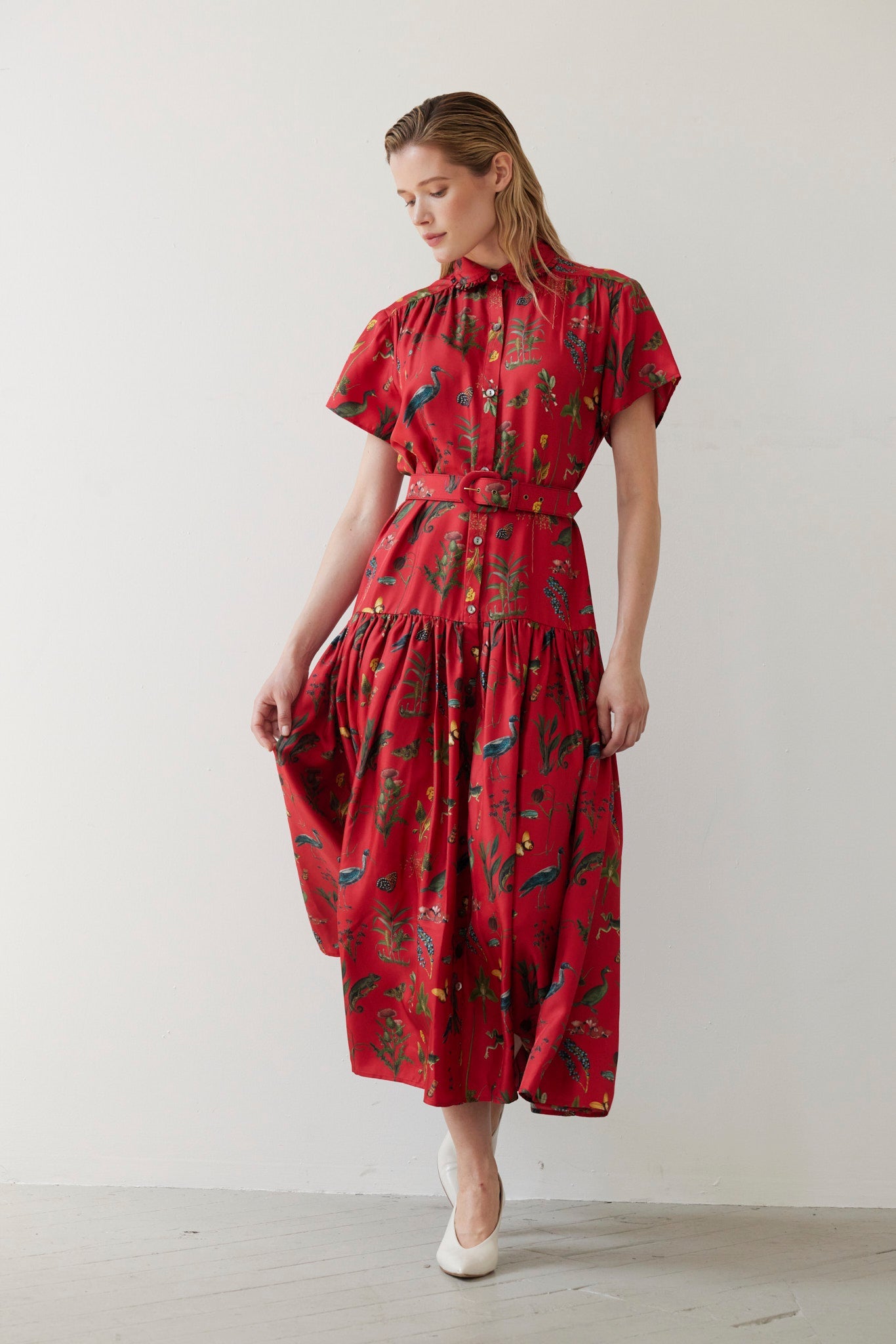 SAMPLE FW26 - Jacqueline Dress in Audubon Silk Twill - Vermillion Red Samples CHRISTINE ALCALAY - 3