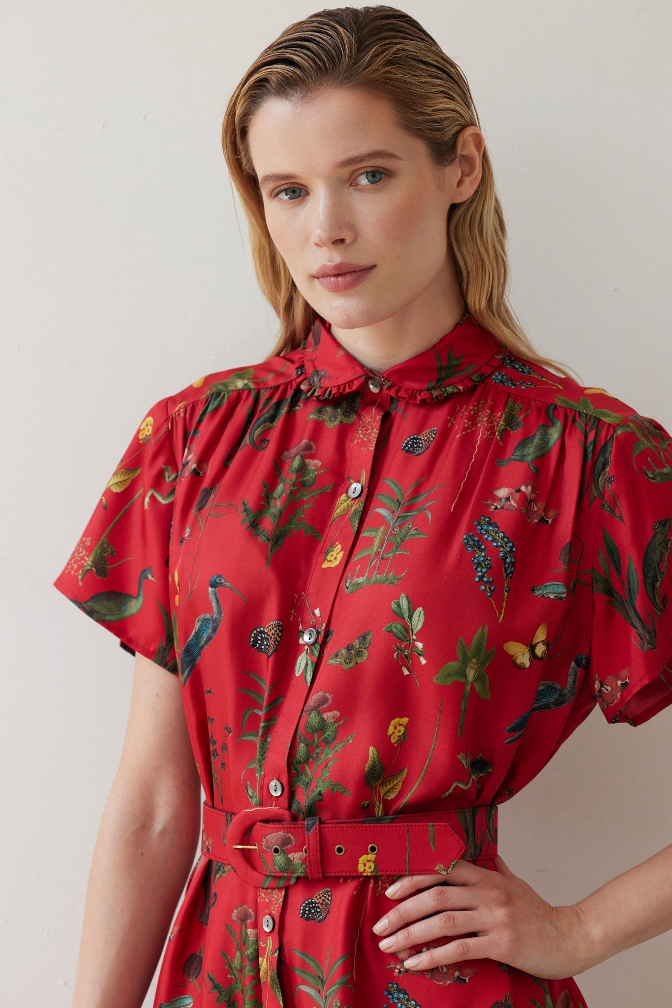 SAMPLE FW26 - Jacqueline Dress in Audubon Silk Twill - Vermillion Red Samples CHRISTINE ALCALAY - 5