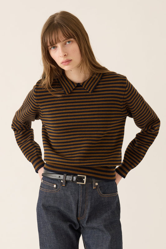 Nadia Stripe Wool Cotton Polo Sweater DEMYLEE New York