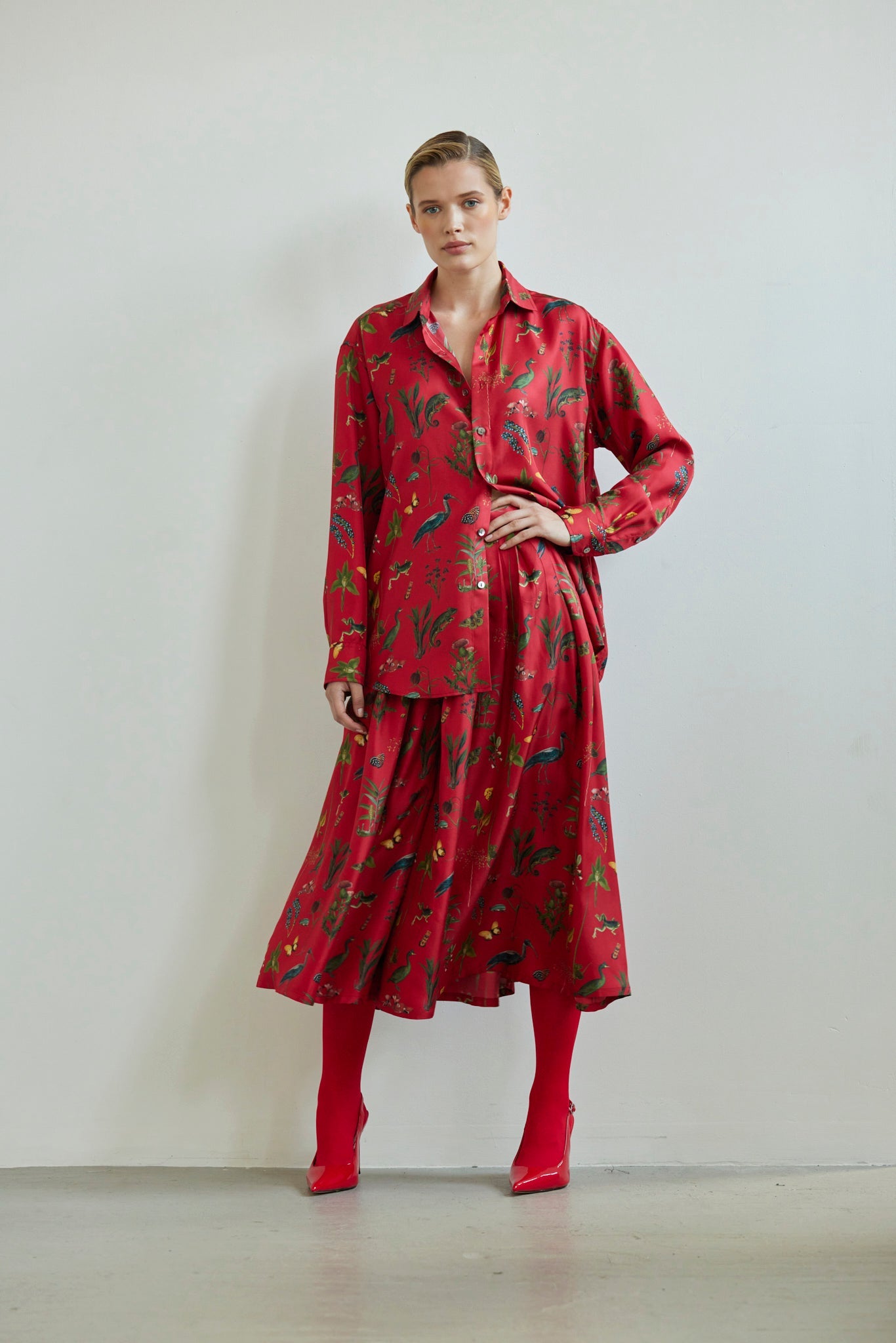 SAMPLE FW26 - Jose Shirt in Audubon Silk Twill - Vermillion Red Audubon Samples CHRISTINE ALCALAY Vermillion Audubon XS/S