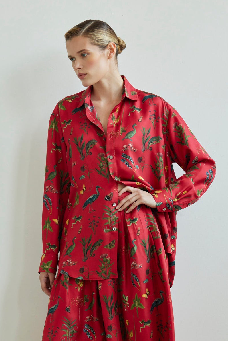 SAMPLE FW26 - Jose Shirt in Audubon Silk Twill - Vermillion Red Audubon Samples CHRISTINE ALCALAY