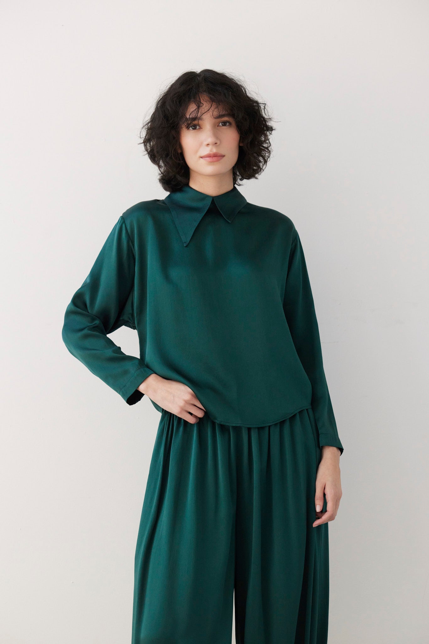 Joy Blouse in Silk Charmeuse Tops CHRISTINE ALCALAY Menagerie Green Extra Small