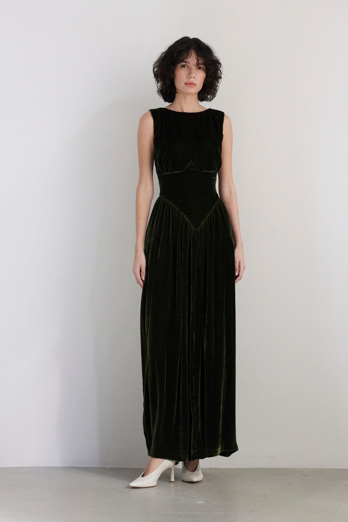 SAMPLE FW26 - Juliette Dress in Silk Velvet - Verdant Green Samples CHRISTINE ALCALAY