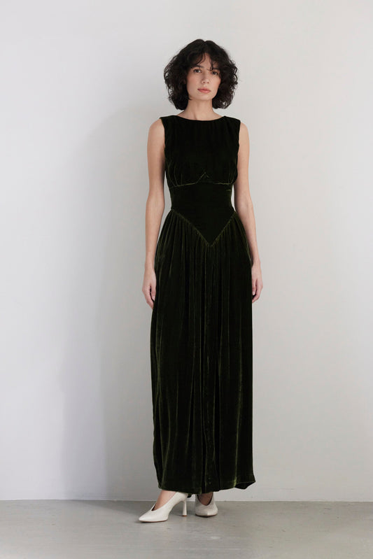 SAMPLE FW26 - Juliette Dress in Silk Velvet - Verdant Green Samples CHRISTINE ALCALAY