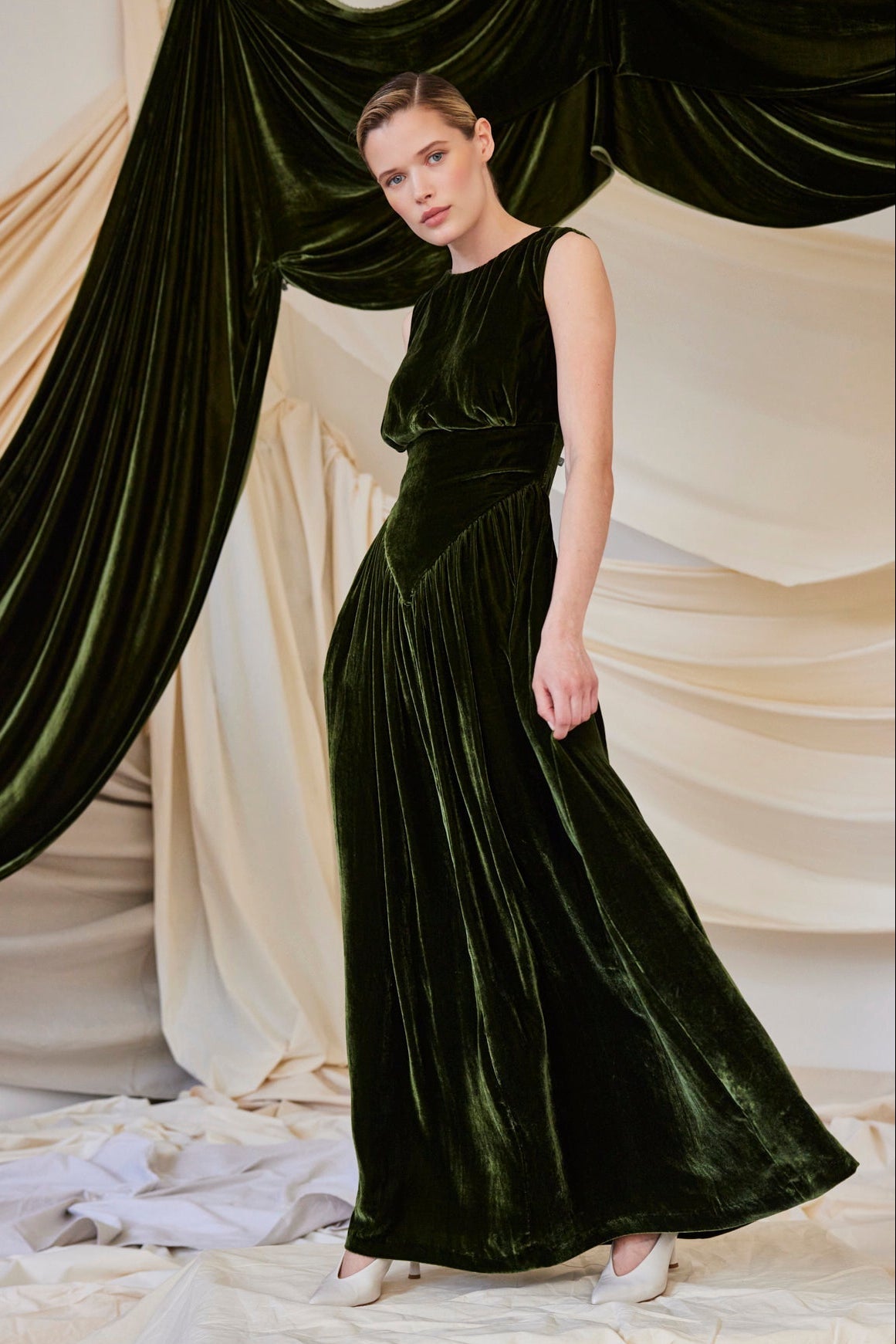 SAMPLE FW26 - Juliette Dress in Silk Velvet - Verdant Green Samples CHRISTINE ALCALAY - 5
