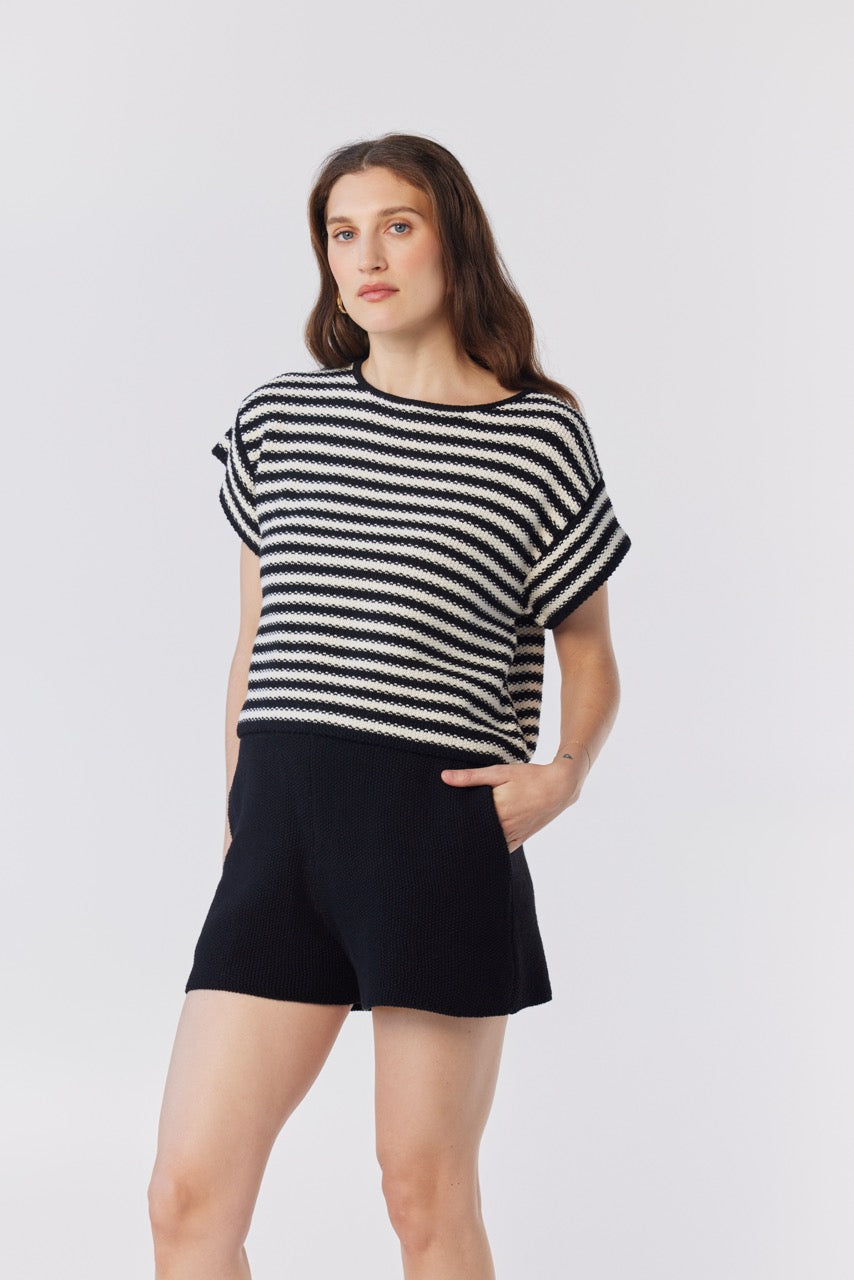 Kerry Tee in Black Stripe Pima Cotton Tops CHRISTINE ALCALAY