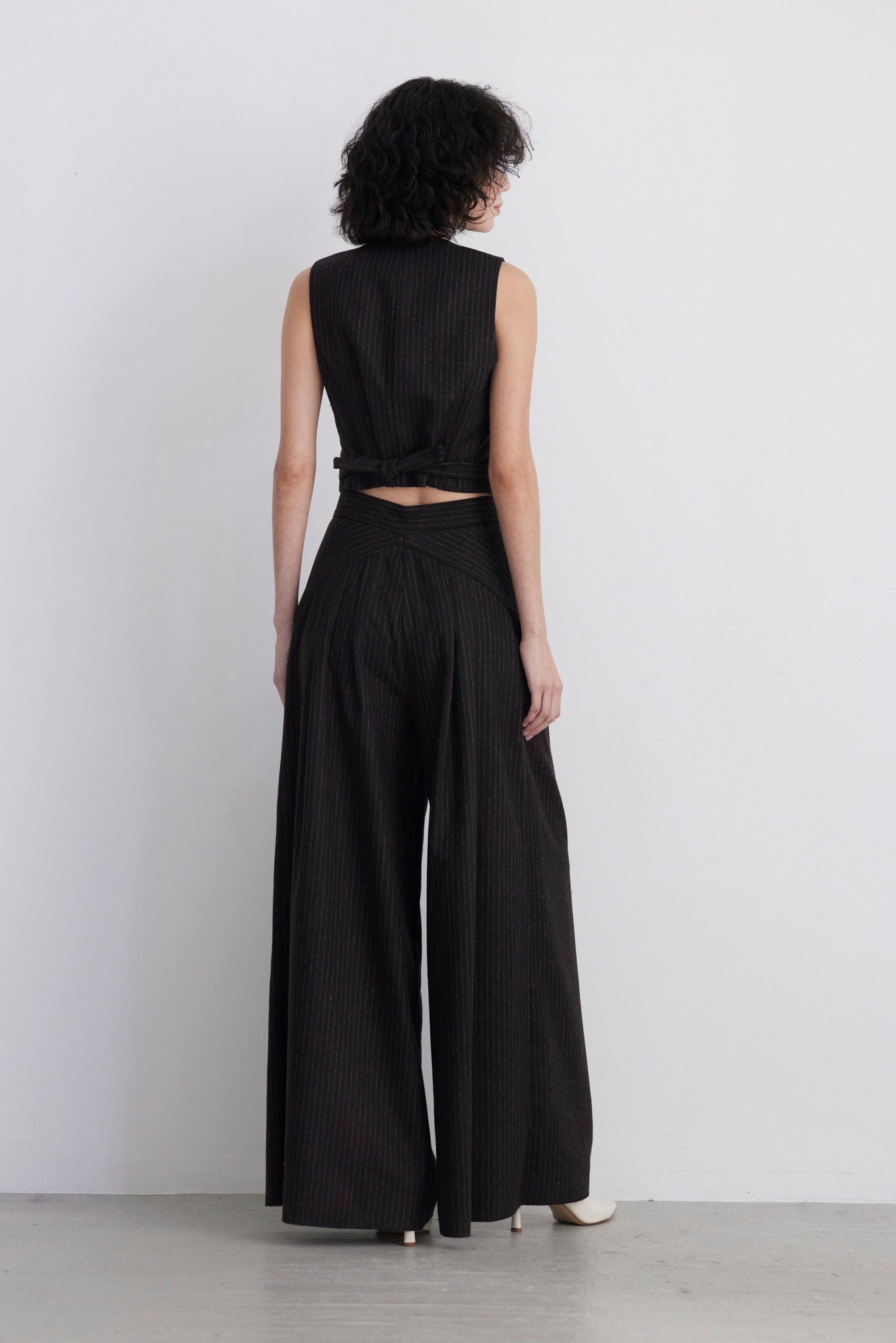SAMPLE FW26 - Katherine Wide Leg Pant in Wool - Dark Chocolate Pinstripe, Brown Samples CHRISTINE ALCALAY - 3