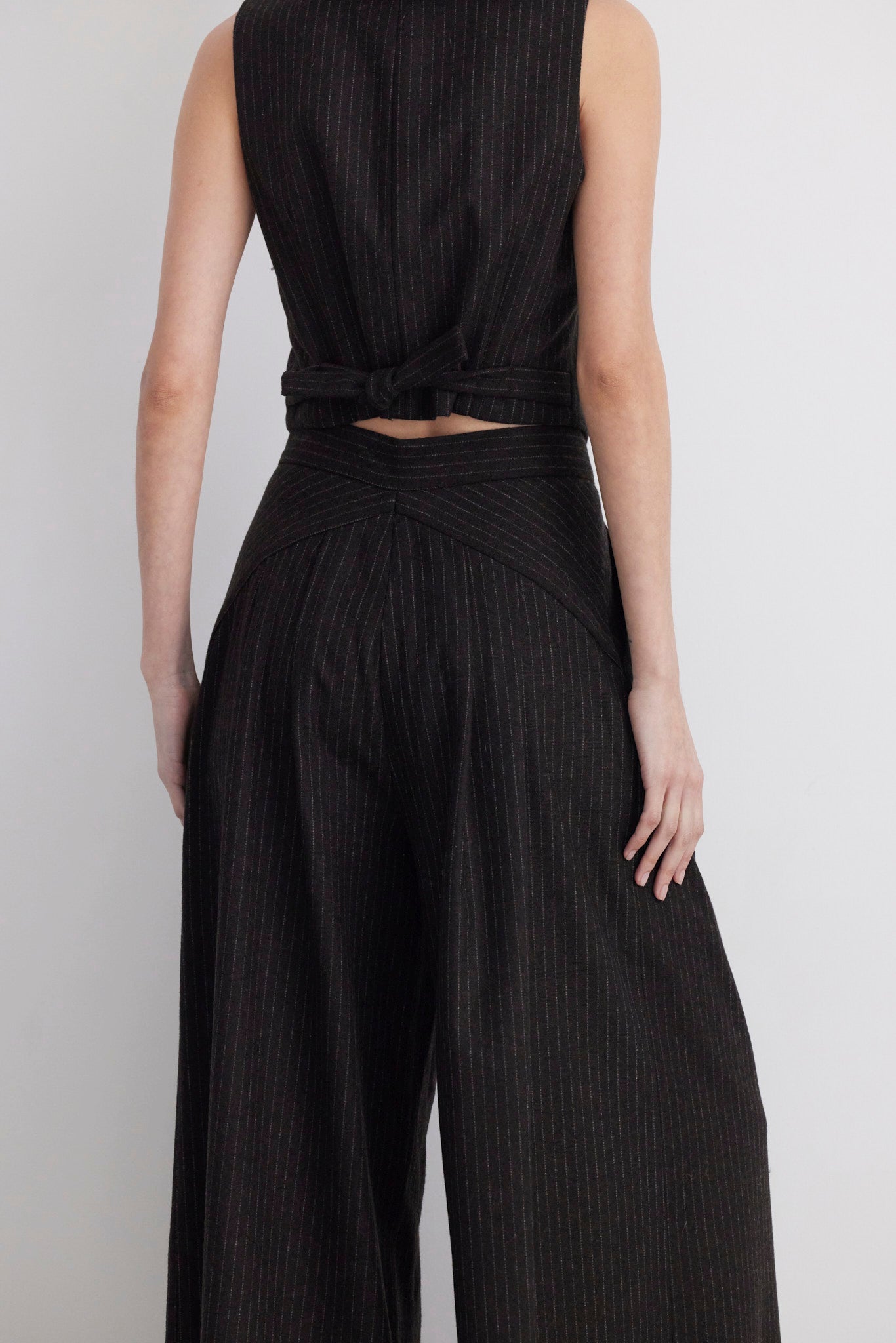 SAMPLE FW26 - Katherine Wide Leg Pant in Wool - Dark Chocolate Pinstripe, Brown Samples CHRISTINE ALCALAY - 4