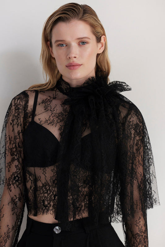 SAMPLE FW26 - Keira Blouse in Chantilly Lace - Black Samples CHRISTINE ALCALAY Black Small