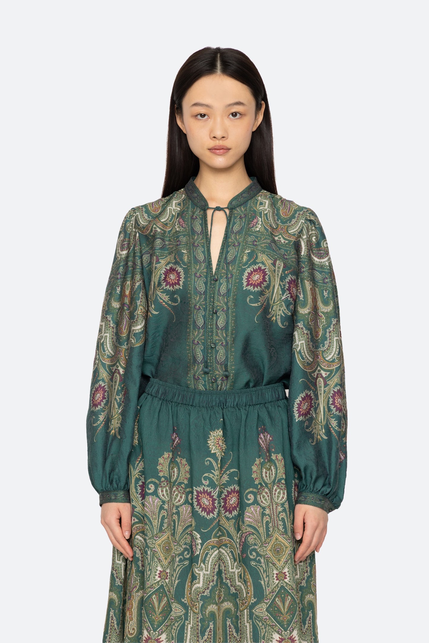Hyacinth Print Long Sleeve Top Shirts SEA NEW YORK Green XS