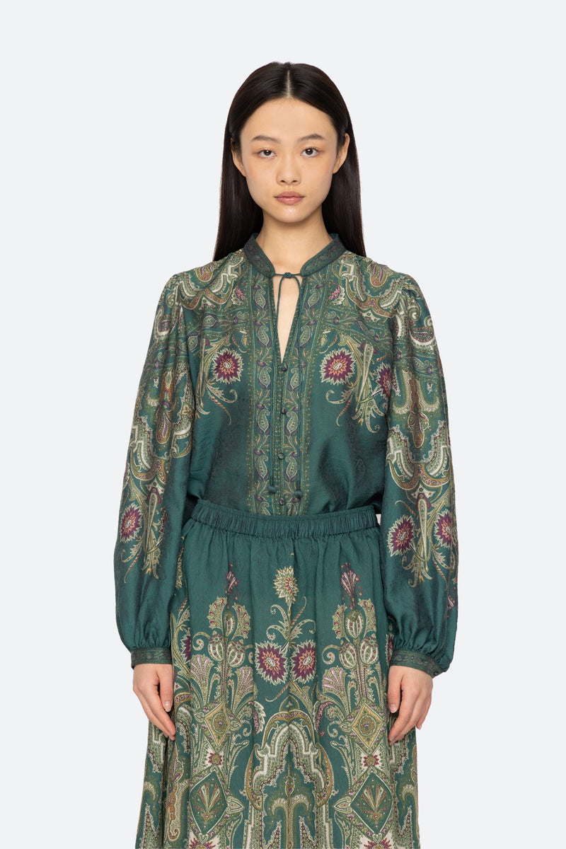 Hyacinth Print Long Sleeve Top Shirts SEA NEW YORK Green XS