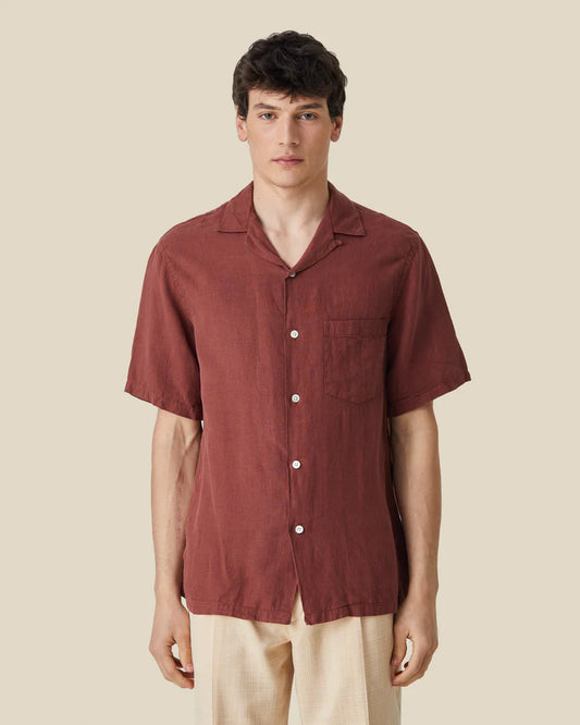 Linen Camp Collar S/S Shirt Shirt Portuguese Flannel Bordeaux S 