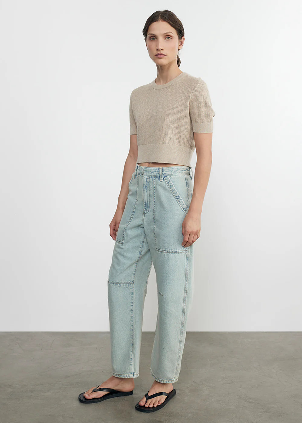 Linen Open Knit Cropped S/S Sweater Sweaters Enza Costa
