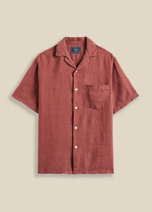 Linen Camp Collar S/S Shirt Shirts Portuguese Flannel Bordeaux S