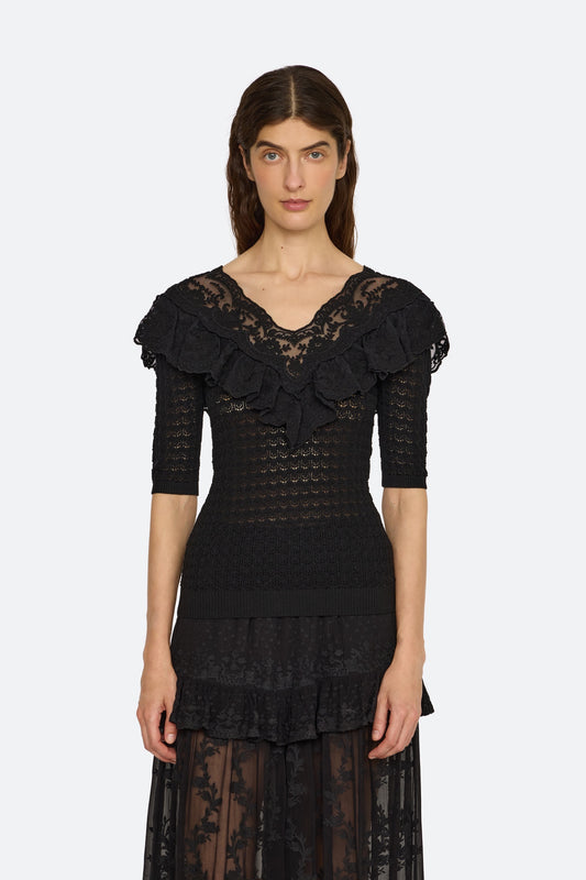 Chandra Lace Short Sleeve Sweater Tops SEA NEW YORK