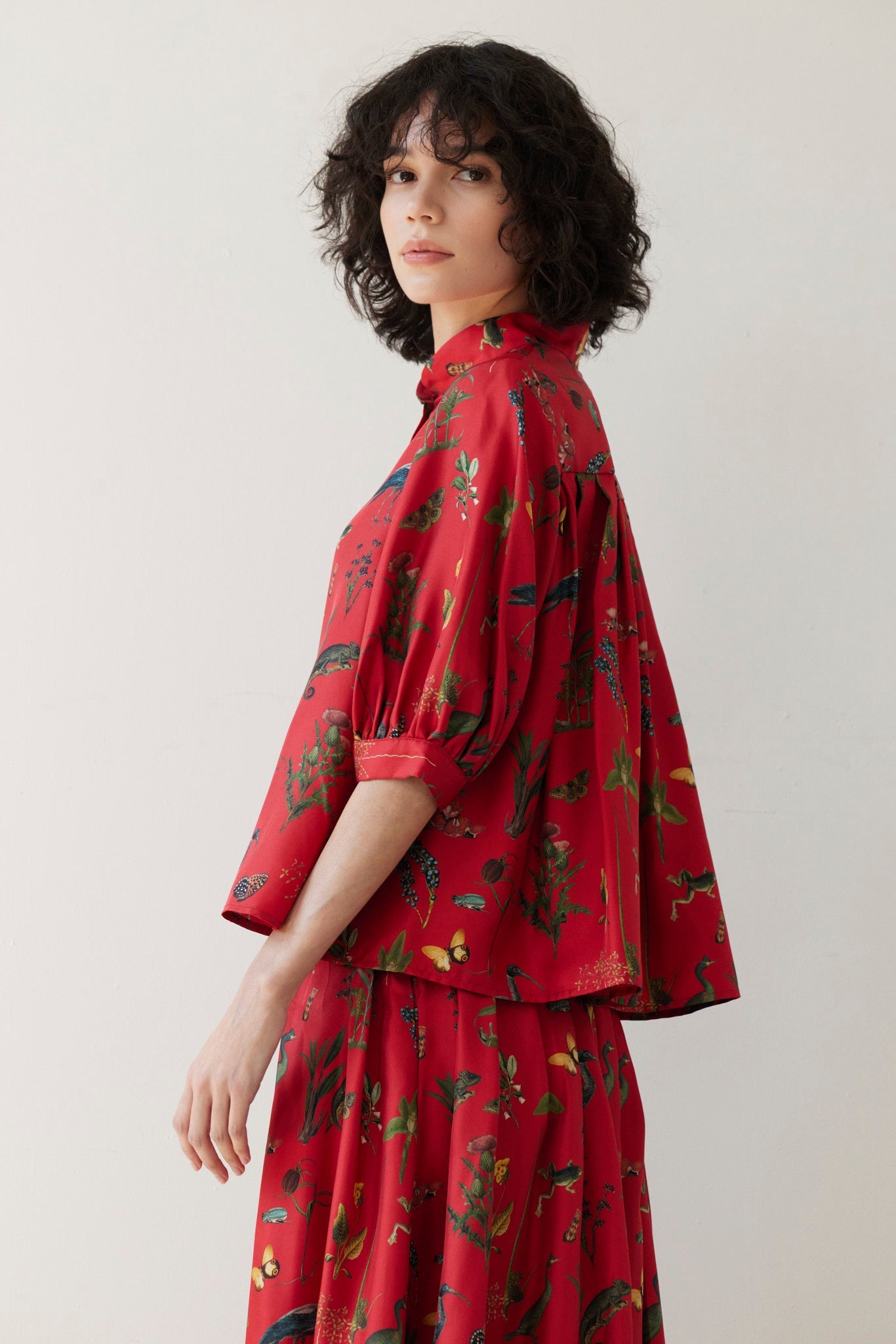 Livia Blouse in Audubon Silk Twill Tops CHRISTINE ALCALAY Vermillion Audubon Extra Small - 1