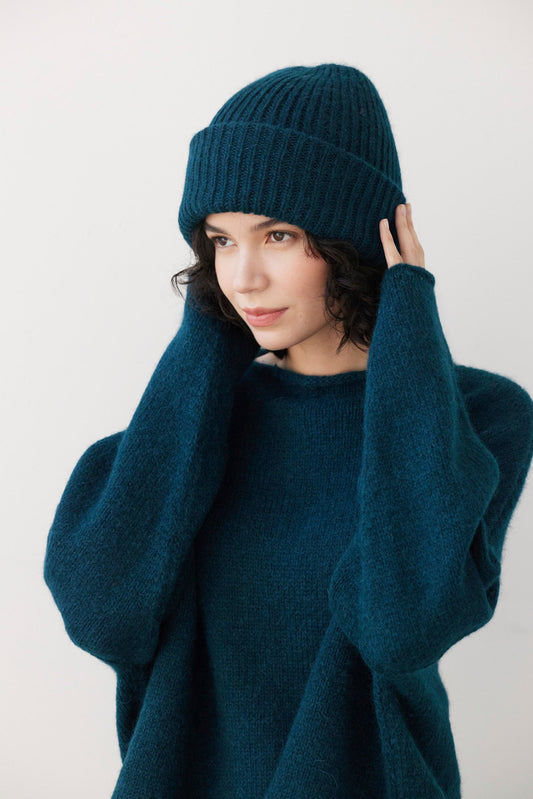 Lofted Alpaca Wool Beanie in Deep Teal Beanies CHRISTINE ALCALAY