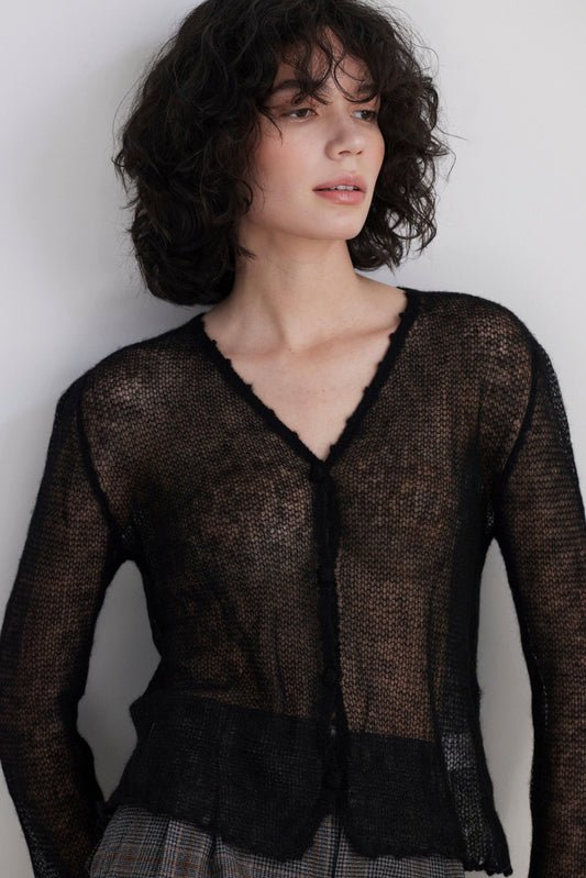 Luz Open Knit Cardigan in Baby Alpaca Sweaters CHRISTINE ALCALAY Black One Size