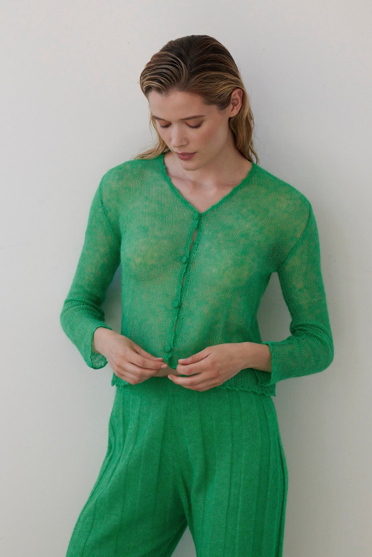 Luz Open Knit Cardigan in Baby Alpaca Sweaters CHRISTINE ALCALAY - 5