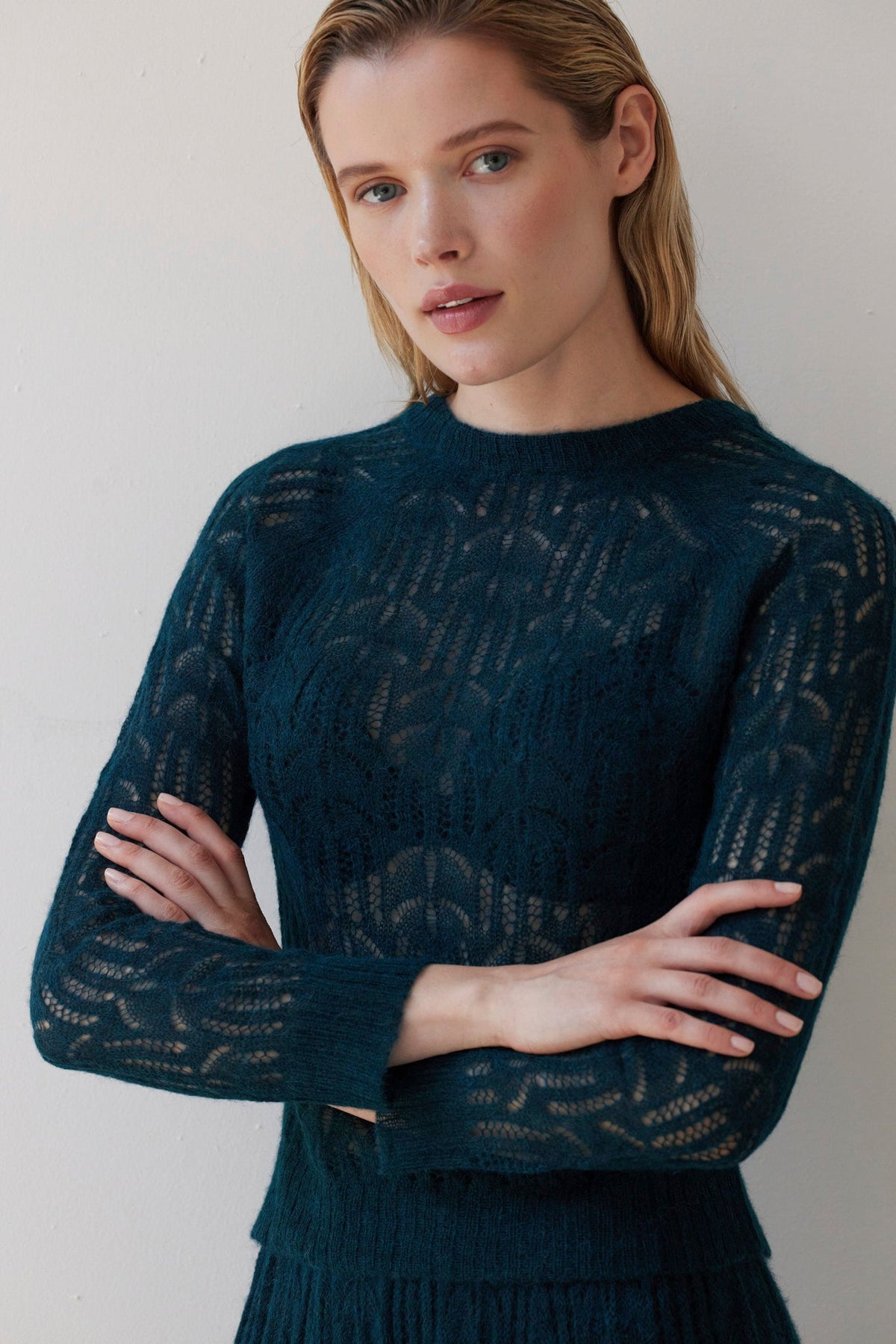 Miranda Lace Knit Sweater Sweaters CHRISTINE ALCALAY Deep Teal XS/S
