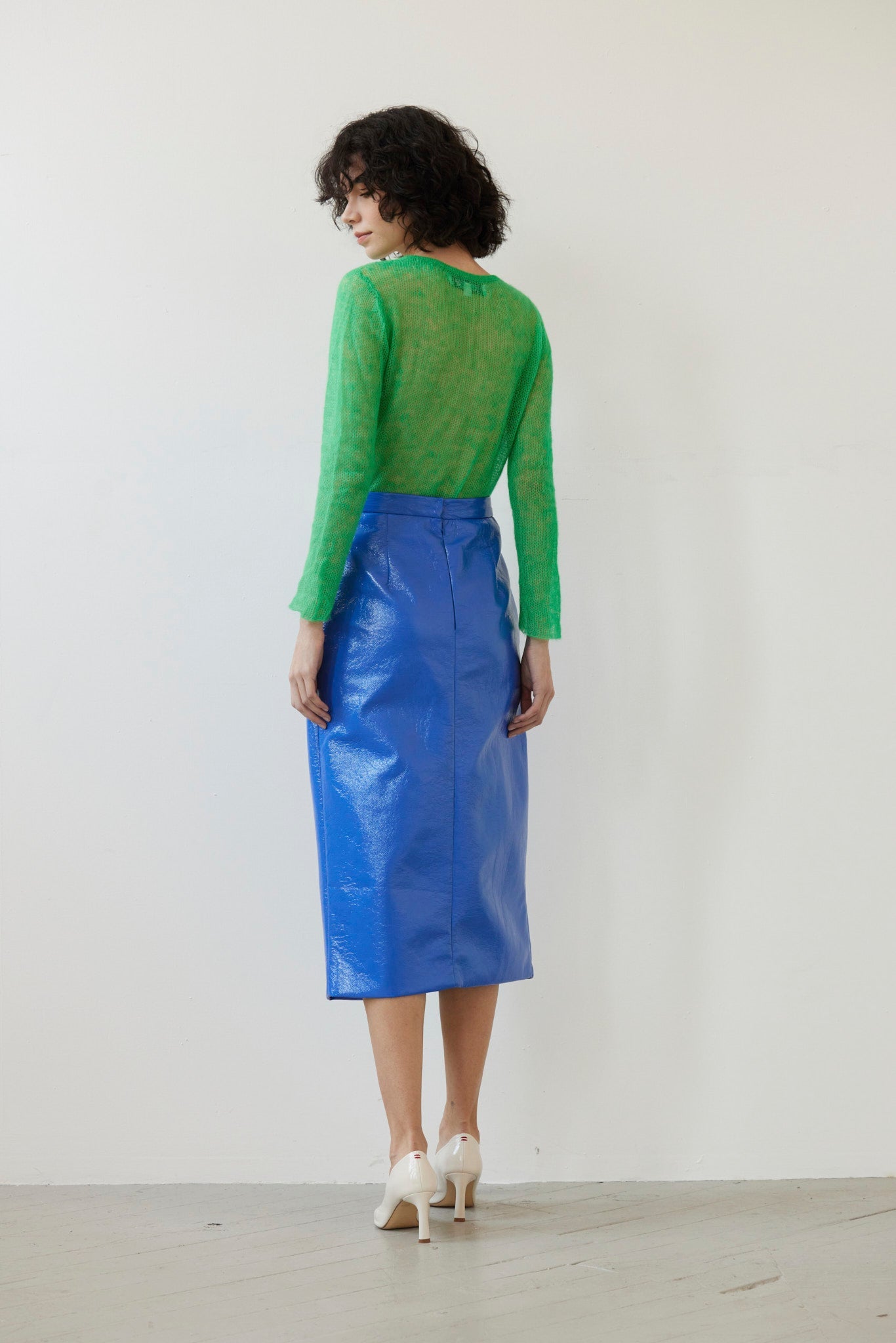 Monica Midi Straight Skirt in Gloss Pleatherette Skirts CHRISTINE ALCALAY