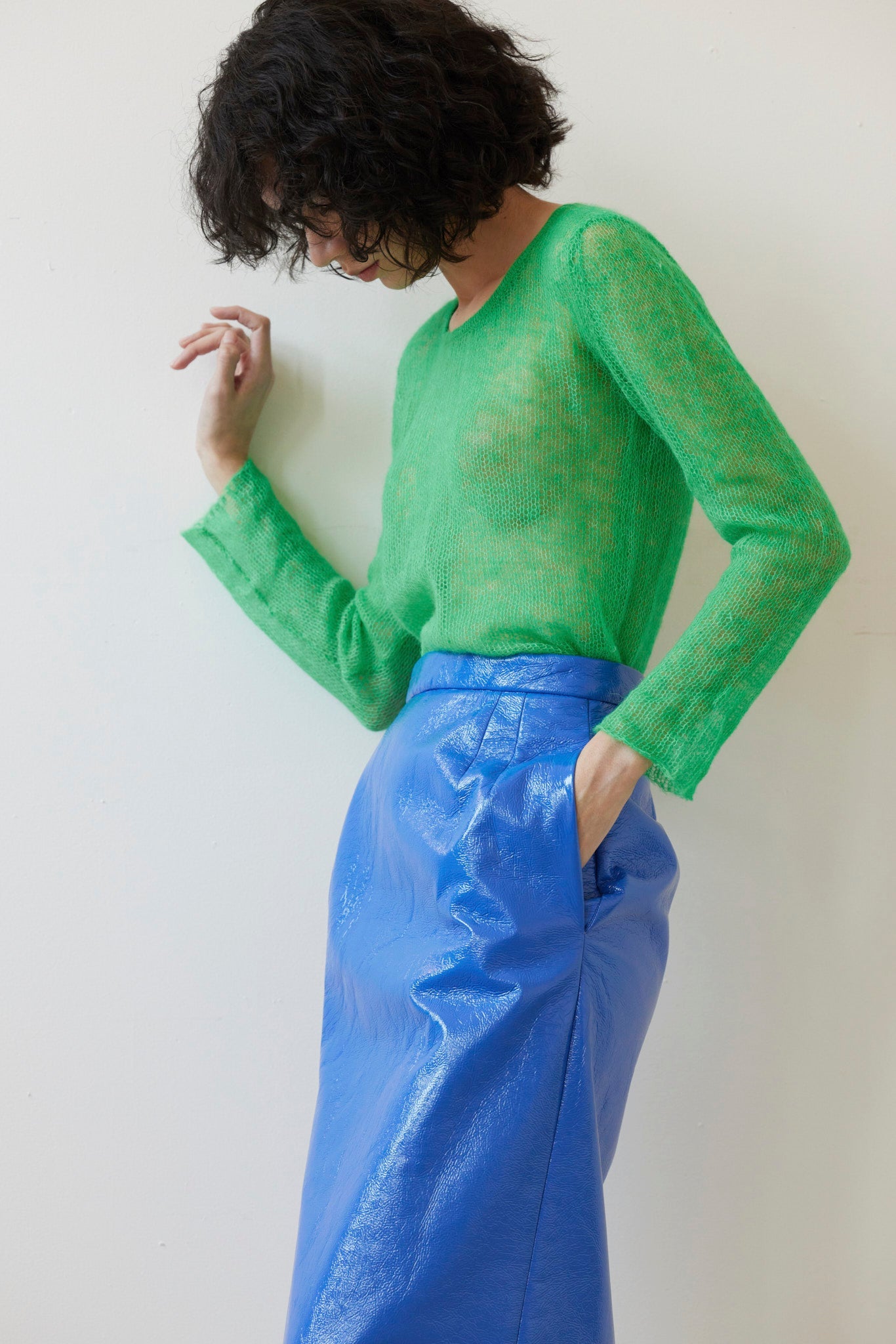 Monica Midi Straight Skirt in Gloss Pleatherette Skirts CHRISTINE ALCALAY
