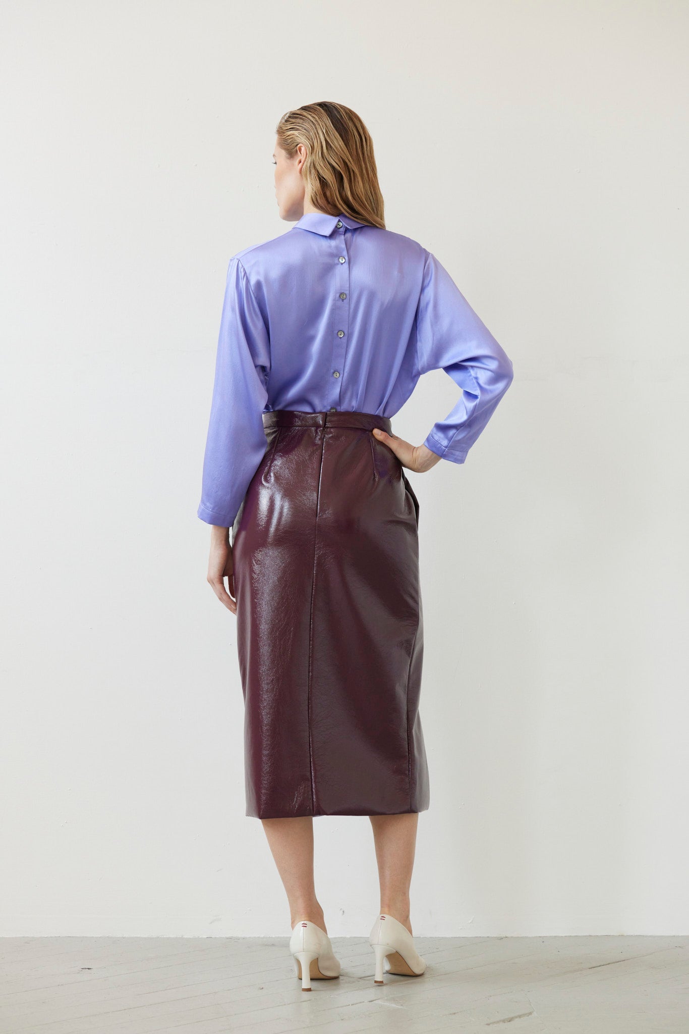 Monica Midi Straight Skirt in Gloss Pleatherette Skirts CHRISTINE ALCALAY - 4