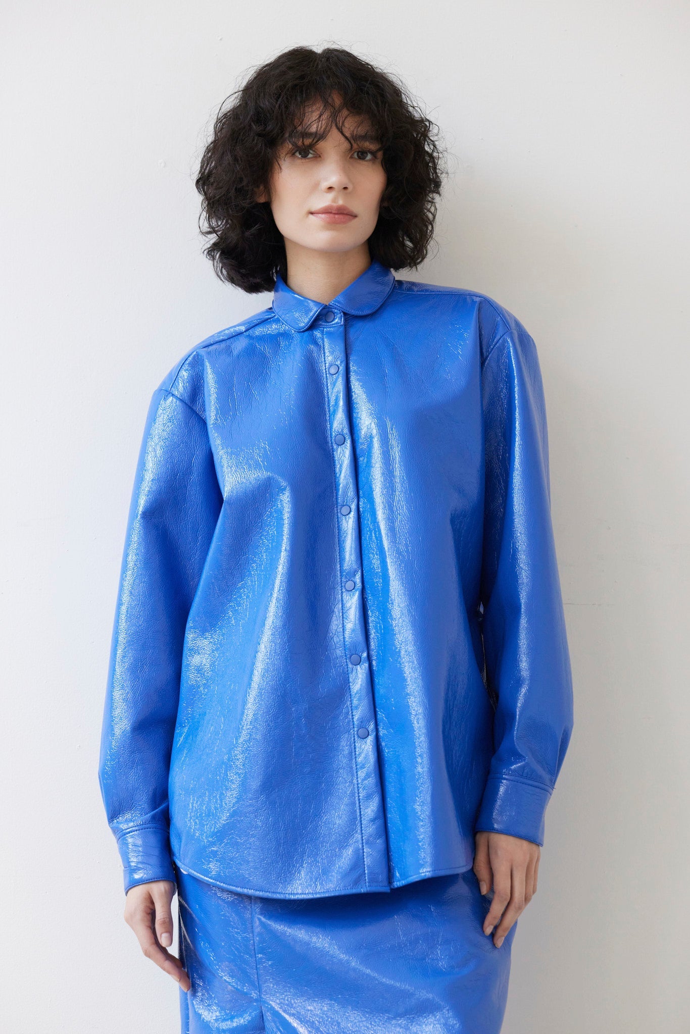 Munro Shirt in Gloss Pleatherette Tops CHRISTINE ALCALAY Electric Blue XS/S - 1