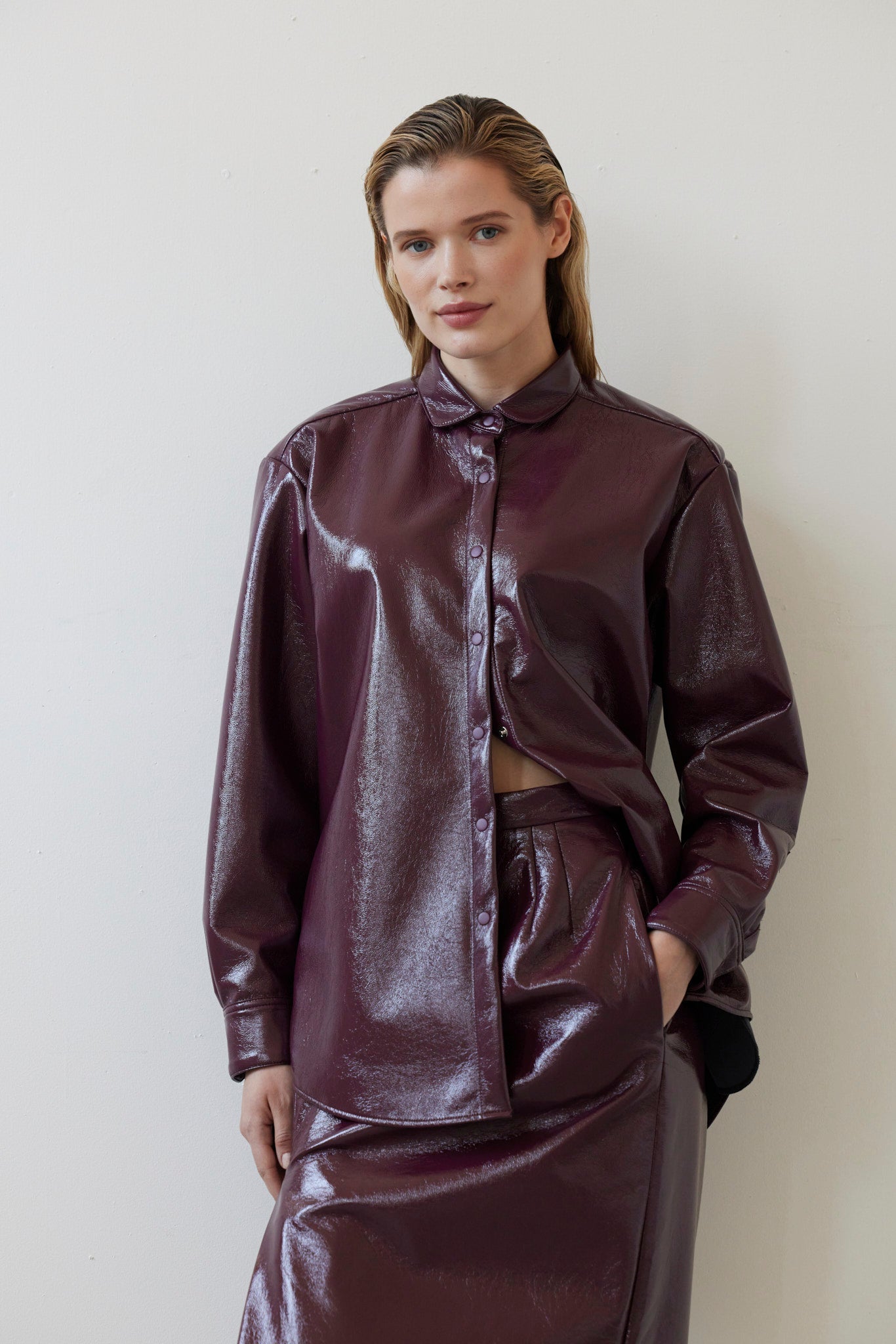 Munro Shirt in Gloss Pleatherette Tops CHRISTINE ALCALAY - 7