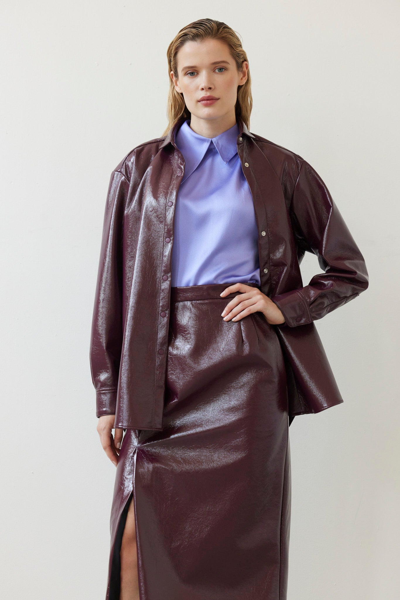 Munro Shirt in Gloss Pleatherette Tops CHRISTINE ALCALAY - 3