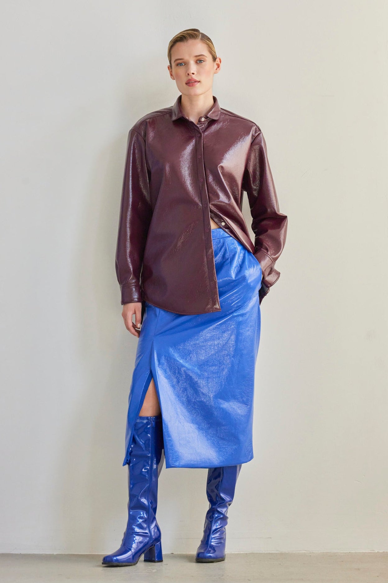 Munro Shirt in Gloss Pleatherette Tops CHRISTINE ALCALAY - 6