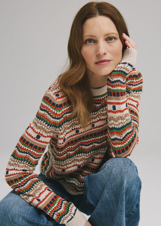 Pointelle Multi Stripe Boxy Crew Sweaters Autumn Cashmere