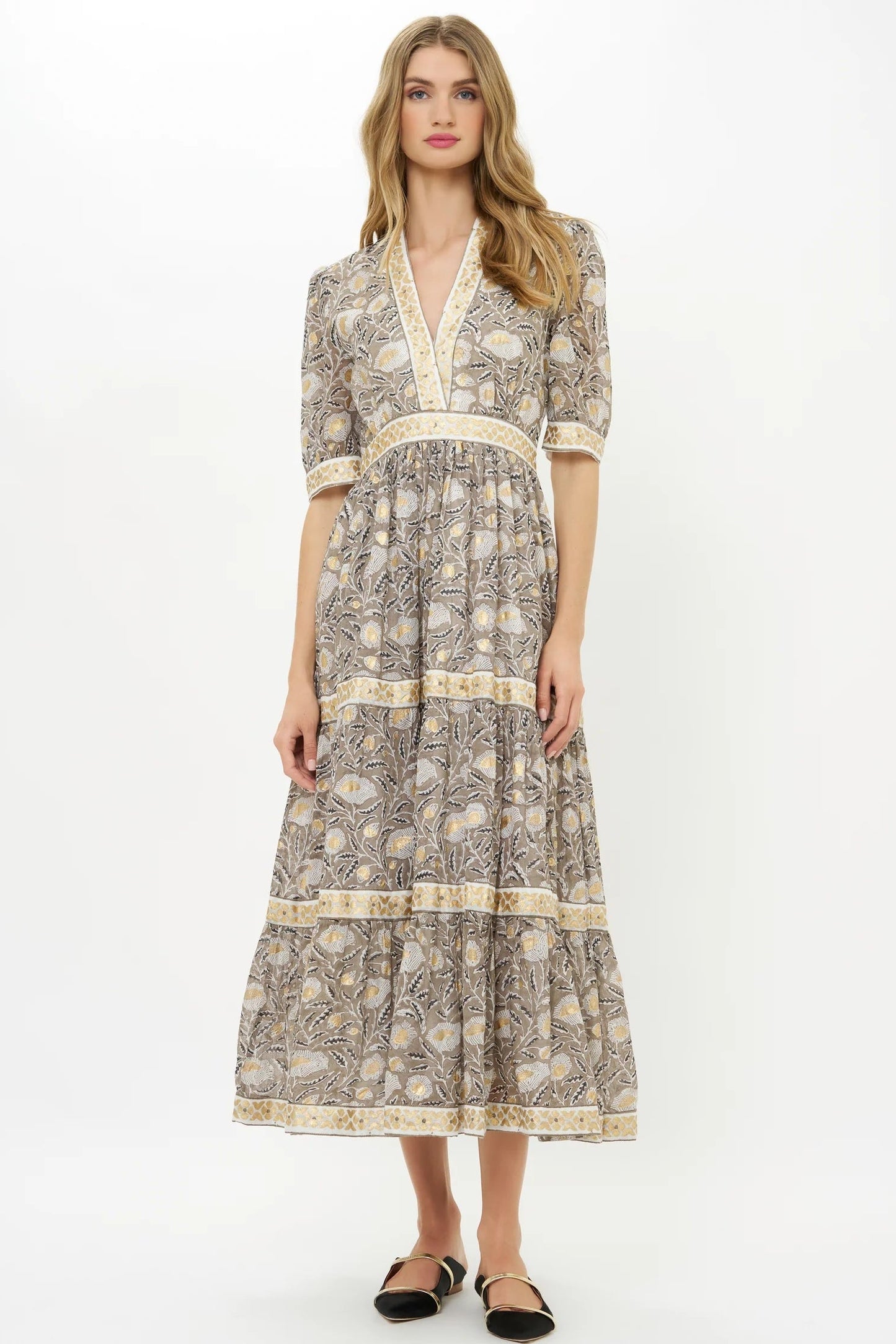 V-Neck Cuffed Maxi Dresses OLIPHANT