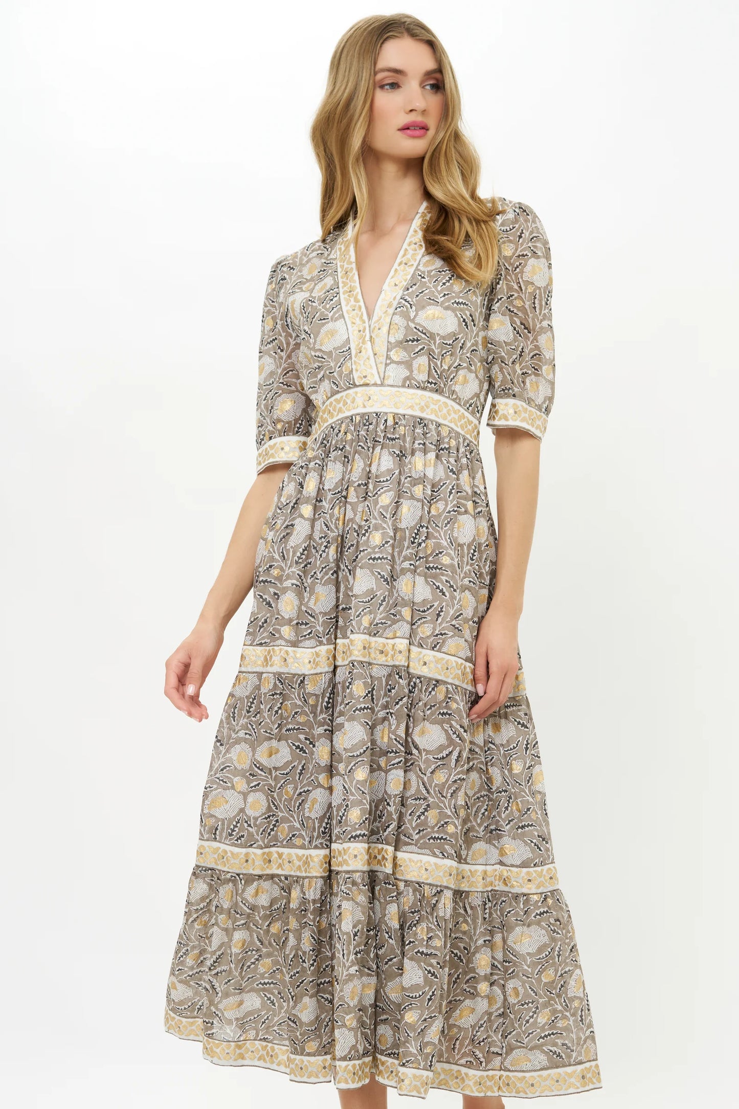 V-Neck Cuffed Maxi Dresses OLIPHANT