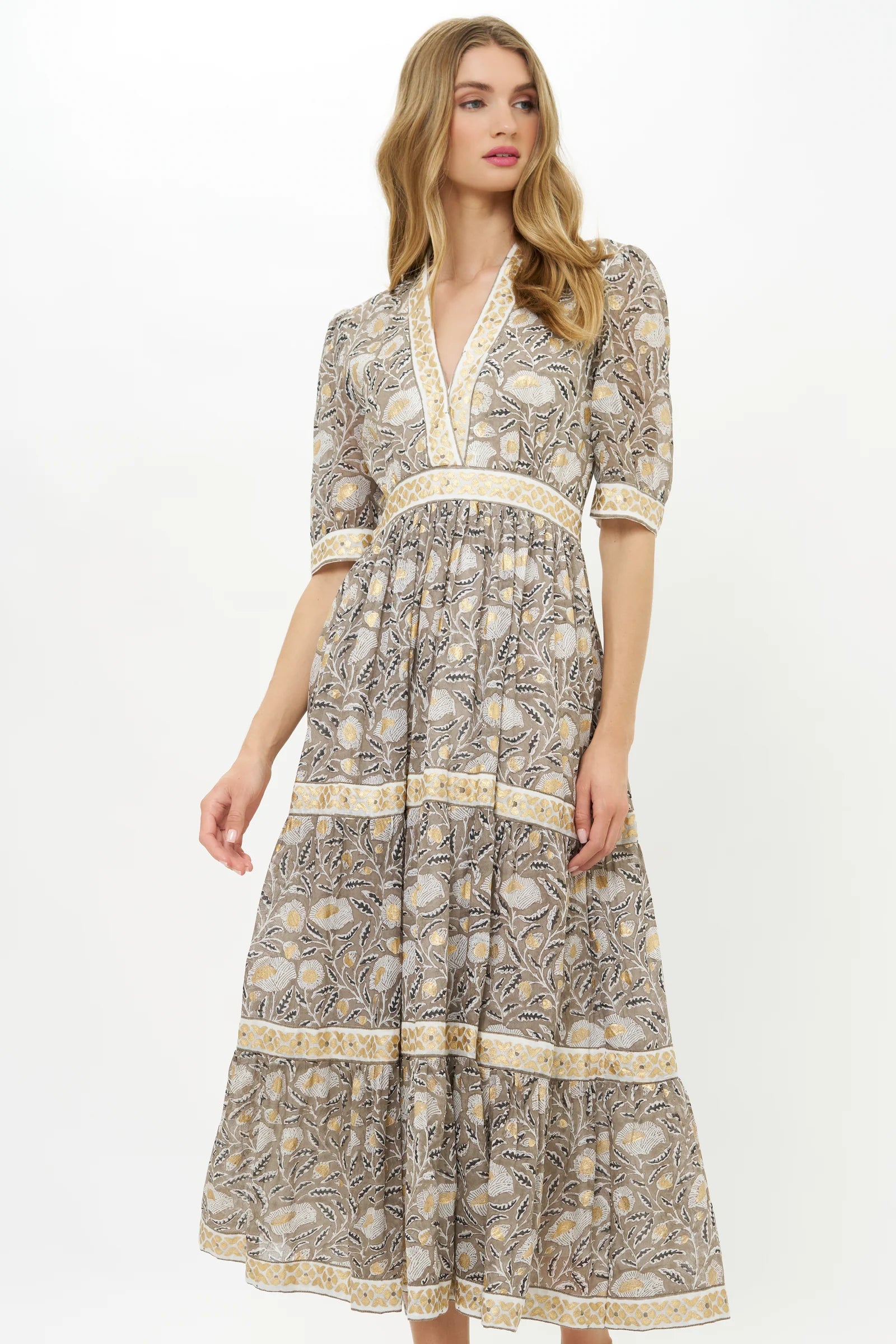 V-Neck Cuffed Maxi Dresses OLIPHANT