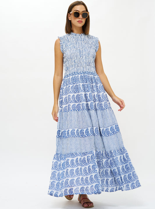 Sleeveless Smocked Maxi Dress Dresses Oliphant Sorrento Blue XS 