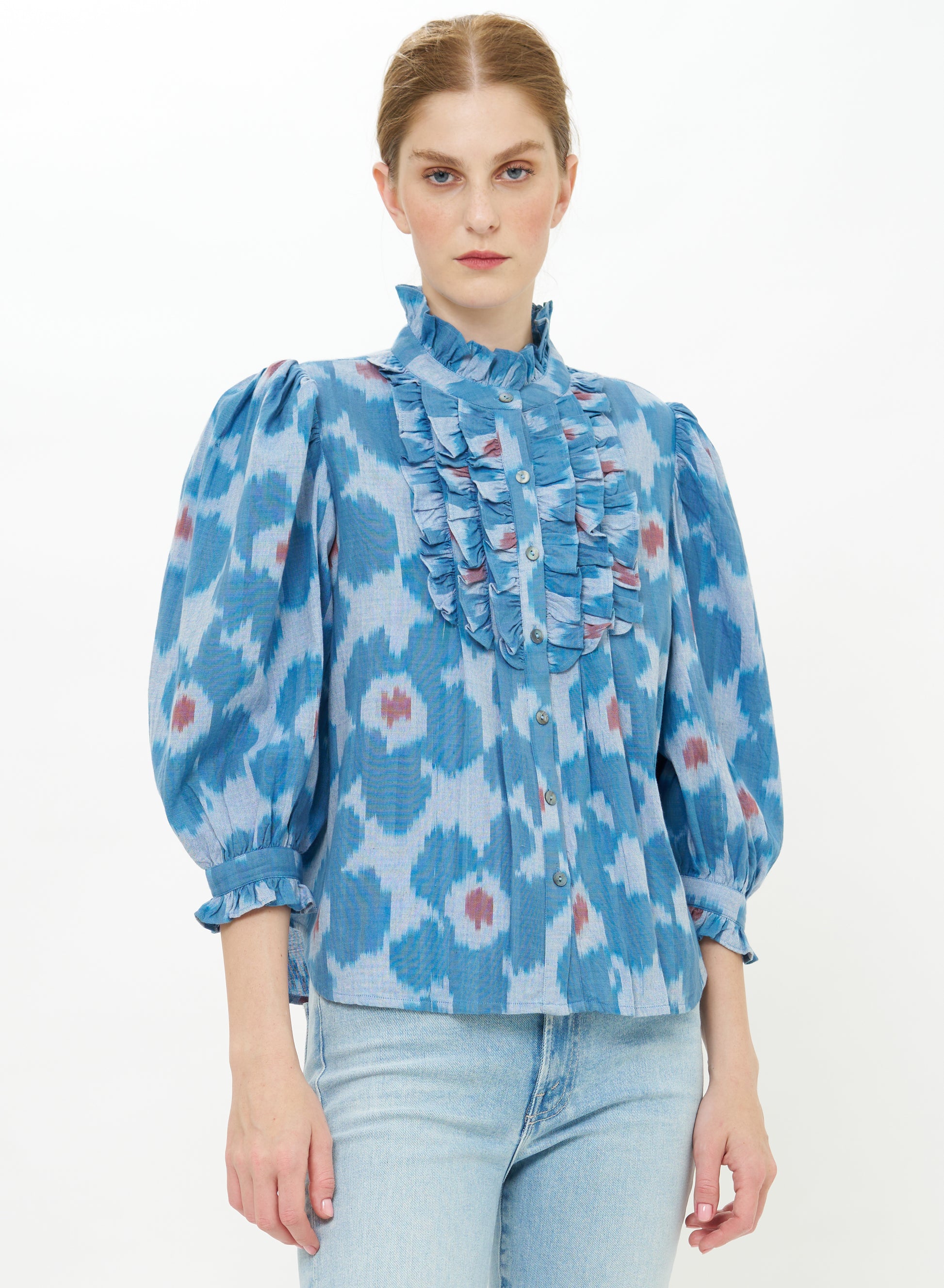 Ruffle Front Button Blouse OLIPHANT
