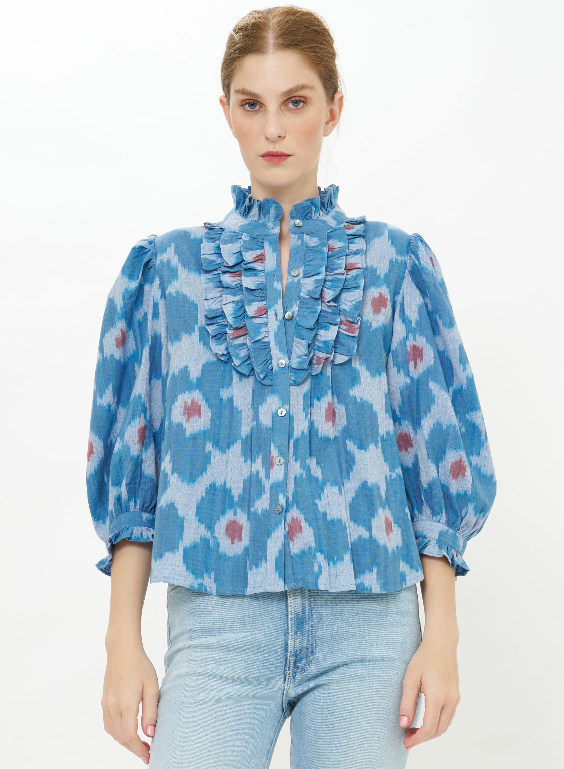 Ruffle Front Button Blouse OLIPHANT Jinja S