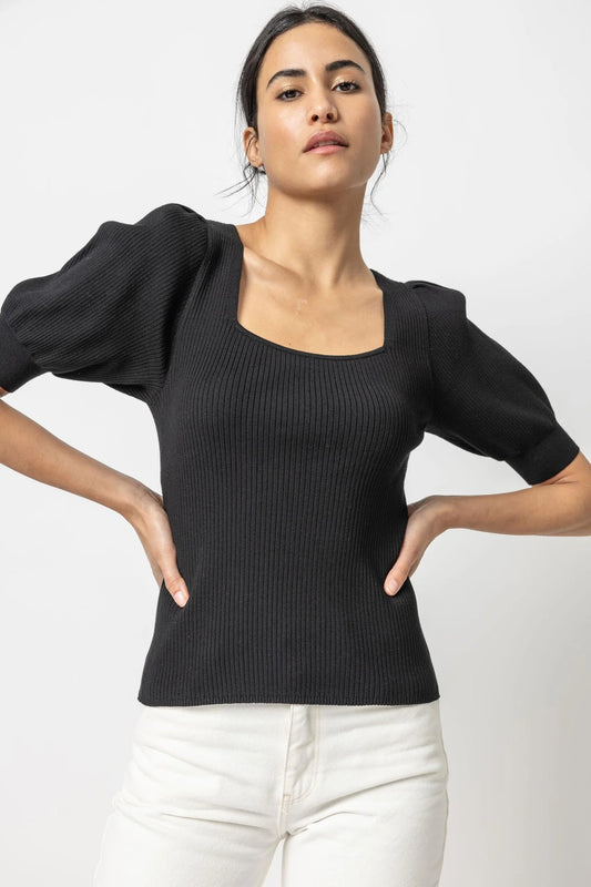 Full Sleeve Square Neck Sweater  Lilla P. Black S 