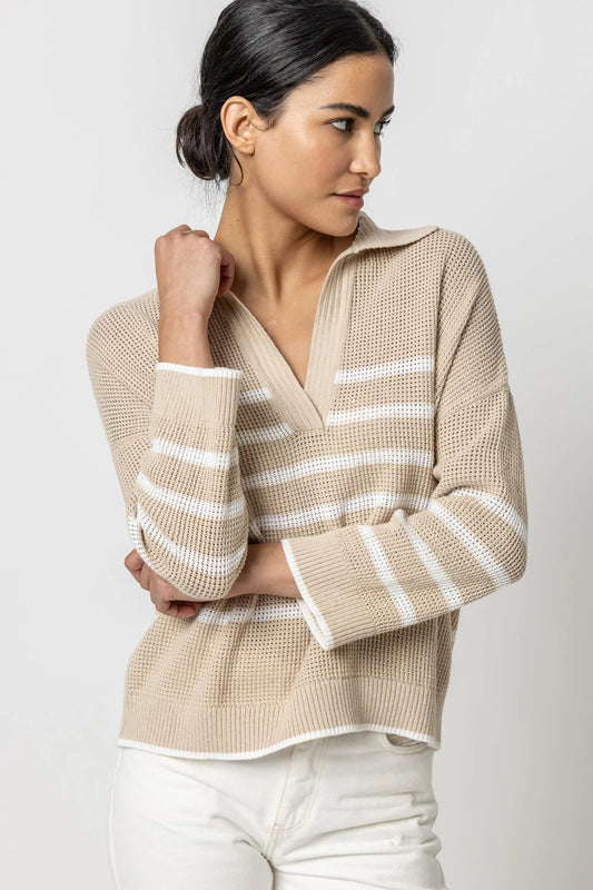 Textured Stripe Polo Sweater  Lilla P. Husk / White XS 