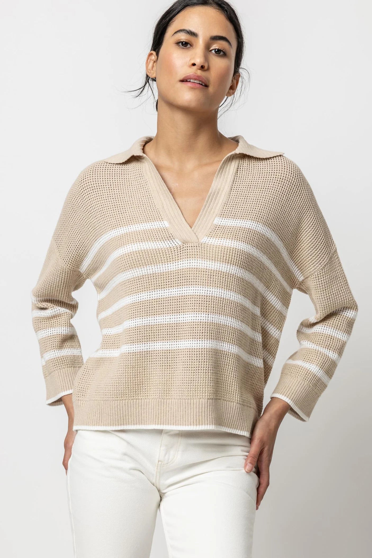 Textured Stripe Polo Sweater  Lilla P.   