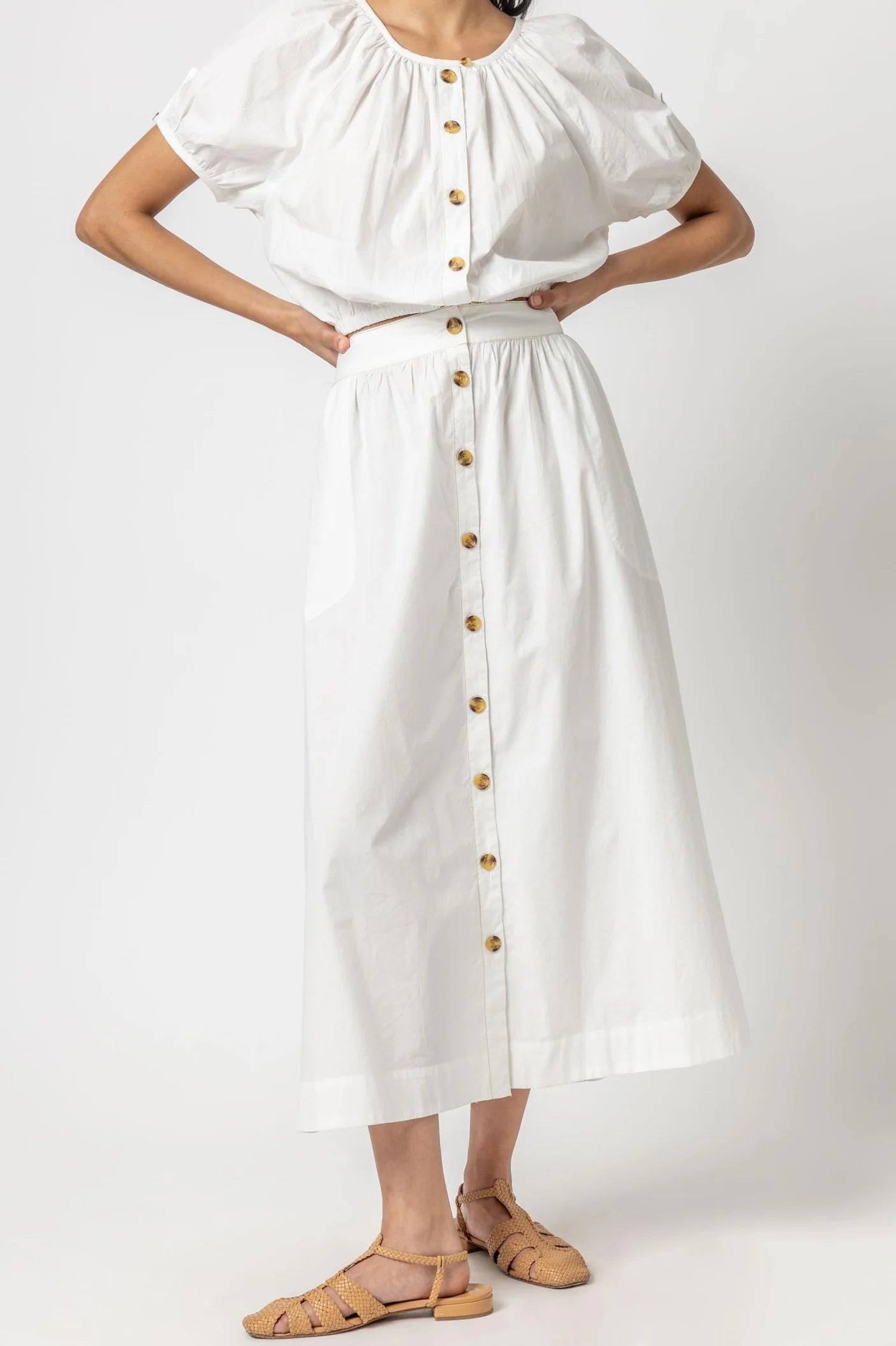 Button Front Long Skirt  Lilla P. White S 