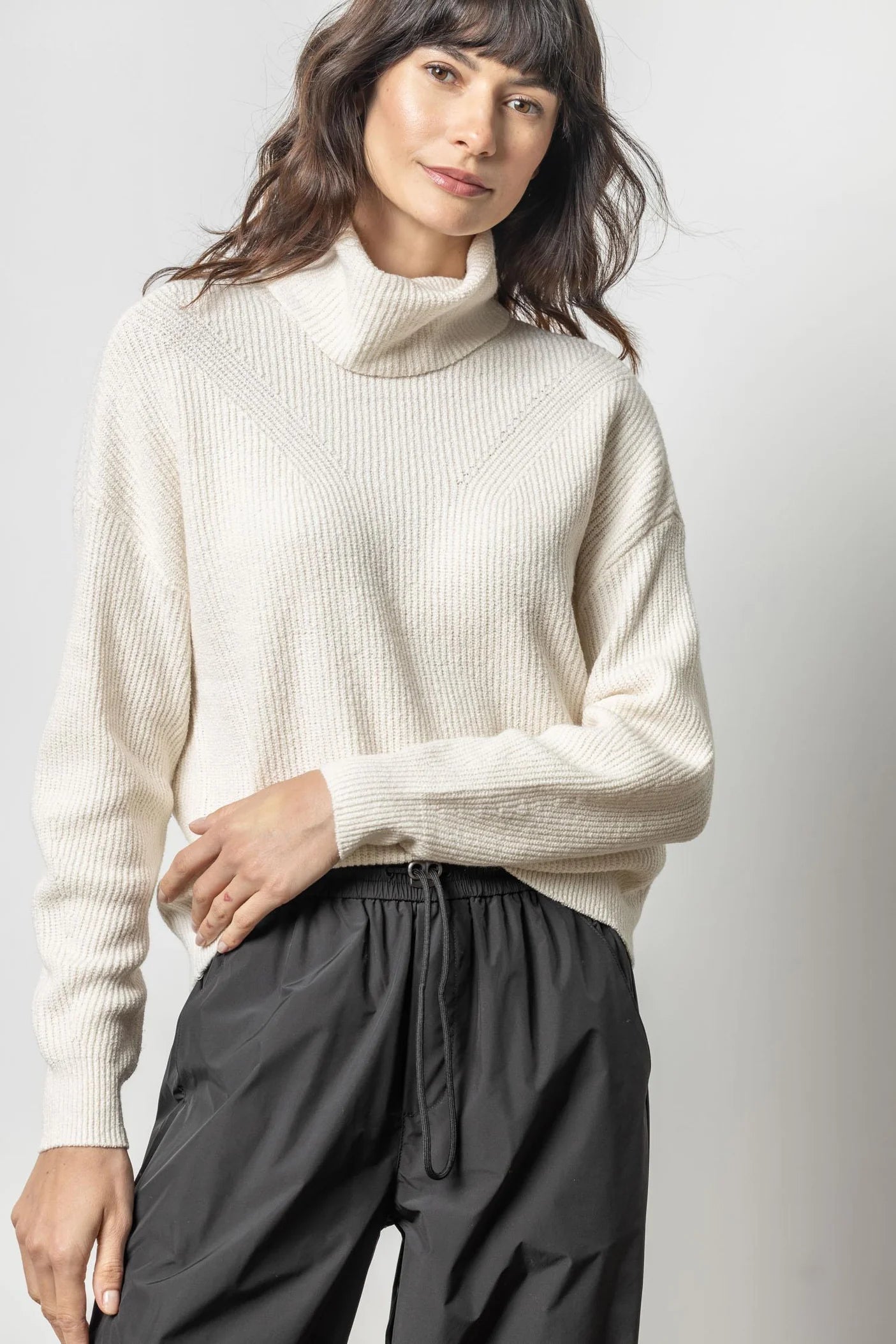 Relaxed Rib Turtleneck Sweater  Lilla P. Off White S 