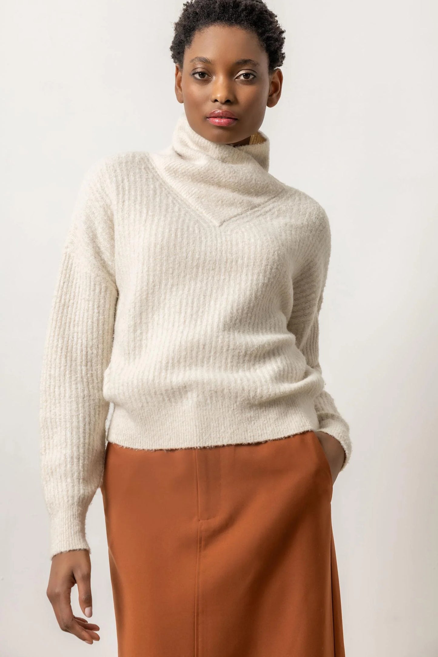 Ribbed Wrap Collar Sweater Sweaters Lilla P.   