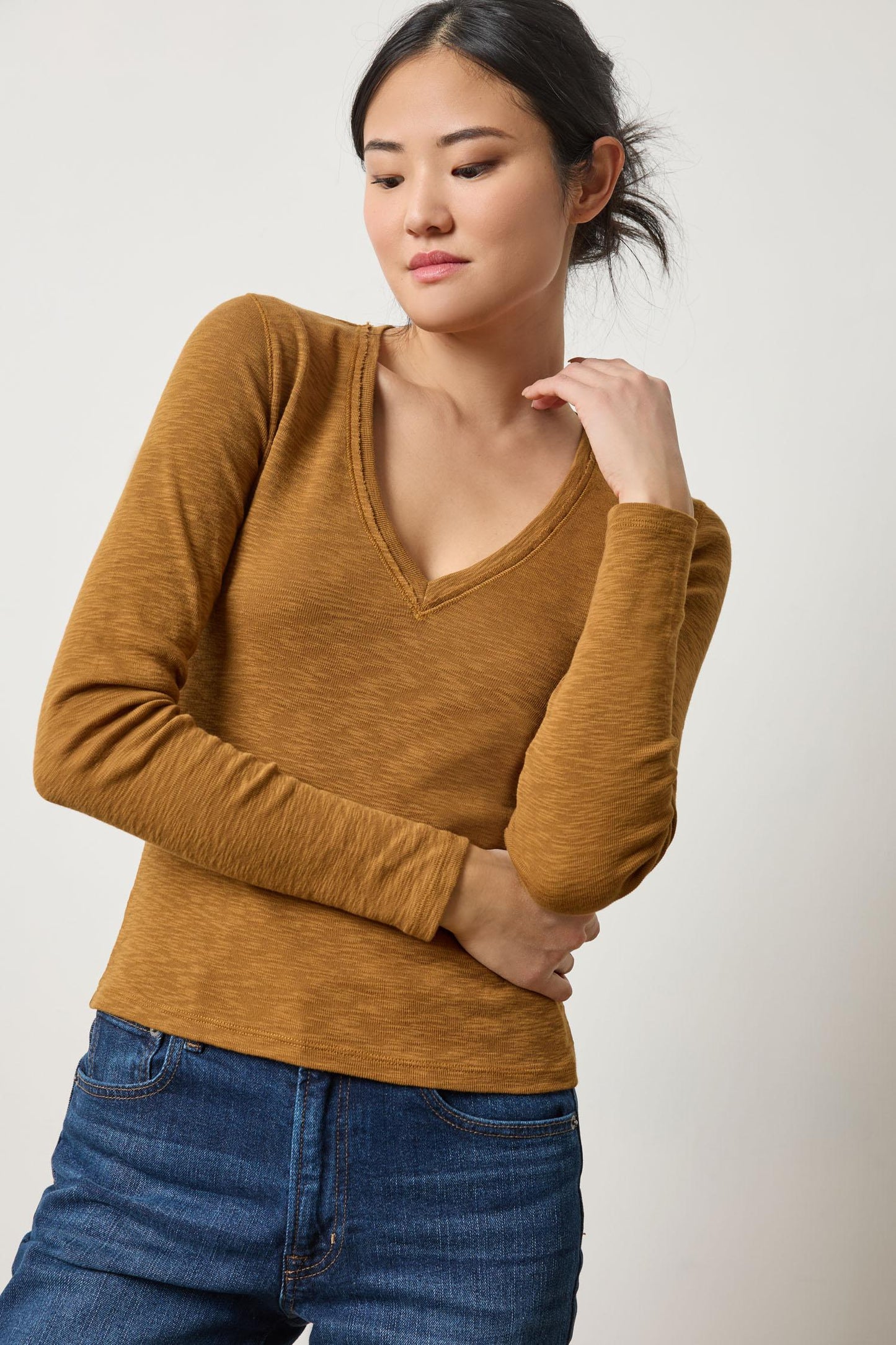 Rib Slub L/S V-Neck