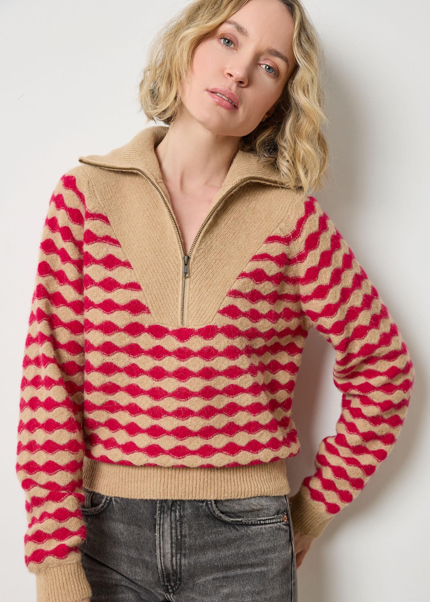 Mixed Stitch Half Zip Sweaters Lilla P.