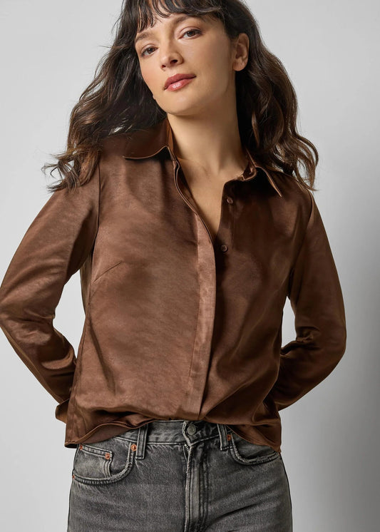 Satin Button Down Tops Lilla P.