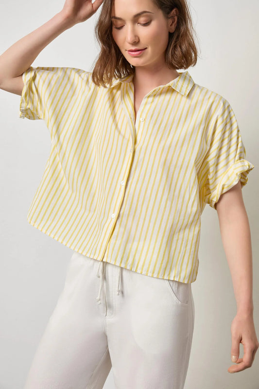 Striped Oversize Button Down Dolman Tops Lilla P.