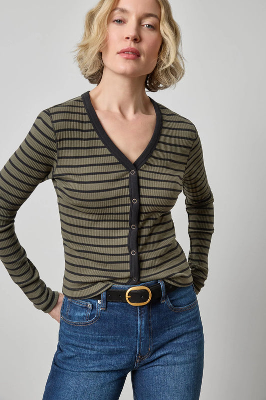 Button Front Ribbed Cardigan Tees Lilla P.
